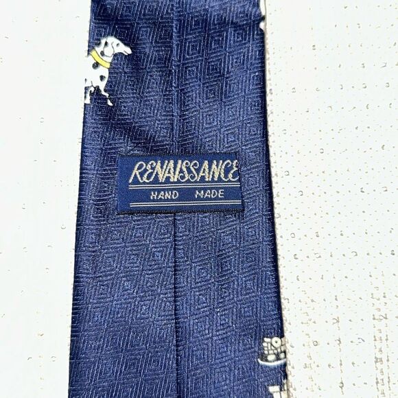 RENAISSANCE Navy Ivory Red White Black Yellow Fire Truck Dalmatians Woven Tie - Picture 6 of 7